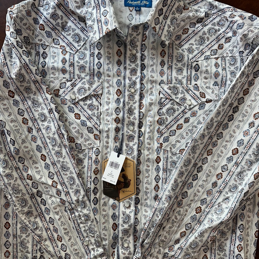 Panhandle Slim Men's Dress Shirt - White and Blue Pattern